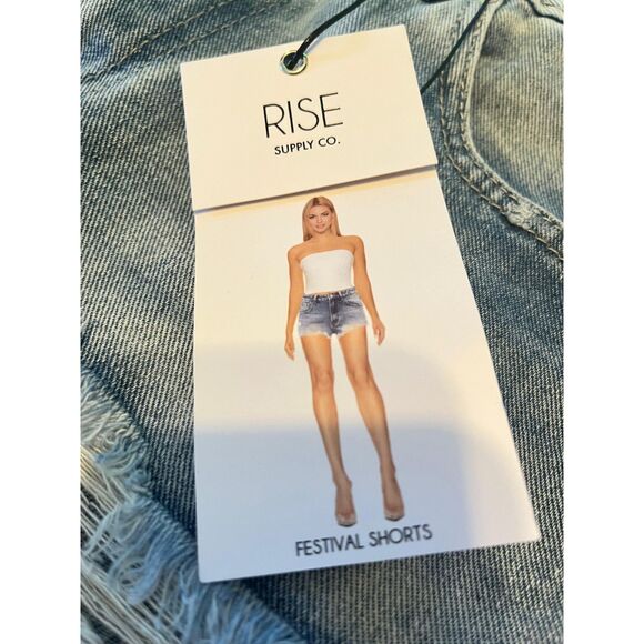 Women’s Light Denim Festival Shorts Boho Style Frayed Hem Soft Fabric - Picture 4 of 10